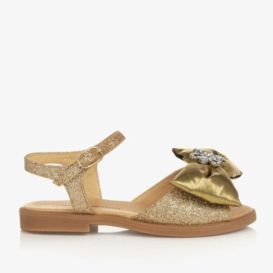 Childrensalon Occasions Girls Glittery Gold Satin Bow Sandals Outlet