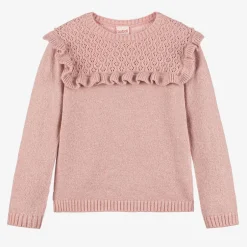 Boboli Girls Glittery Pink Cotton Knit Sweater Discount