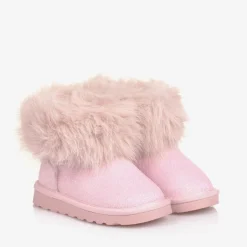 Monnalisa Girls Glittery Pink Faux Fur Boots Clearance