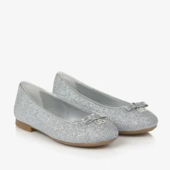 Dolce amp; Gabbana Girls Glittery Silver Leather DG Pumps Online
