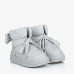 Monnalisa Girls Glittery Silver Quilted Boots Clearance