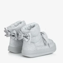 Monnalisa Girls Glittery Silver Quilted Boots Clearance