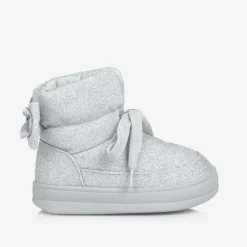 Monnalisa Girls Glittery Silver Quilted Boots Clearance