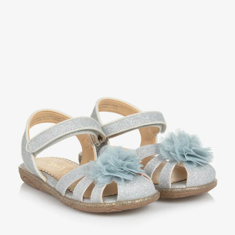 Angels Face Girls Glittery Sandals Silver New