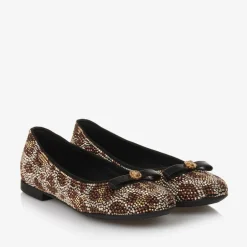 Versace Girls Gold & Brown Leopard Stud Pumps New