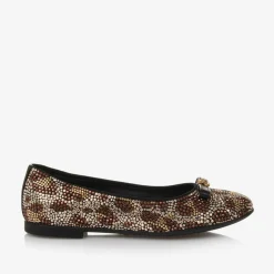 Versace Girls Gold & Brown Leopard Stud Pumps New