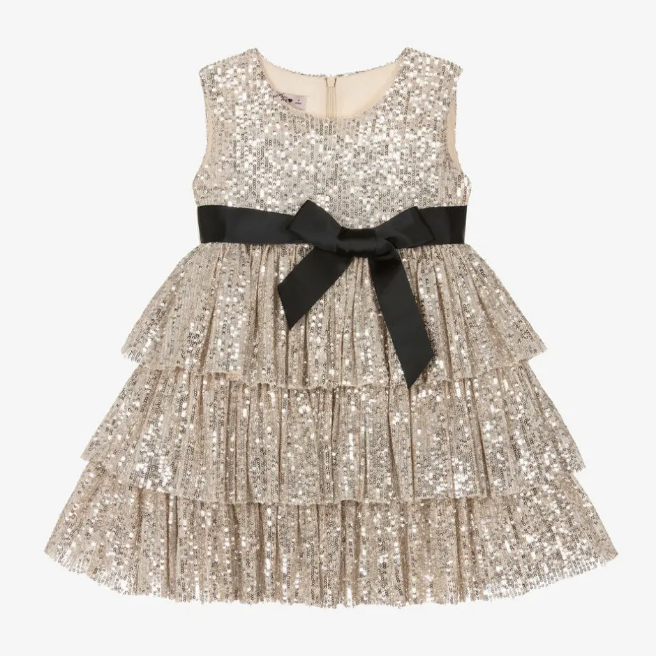 Phi Clothing Girls Gold & Silver Sequin Tiered Dress New