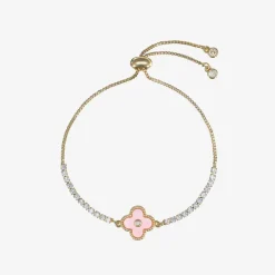 David Charles Girls Gold & Pink Clover Bracelet Outlet