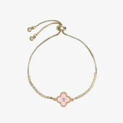 David Charles Girls Gold & Pink Clover Bracelet Outlet