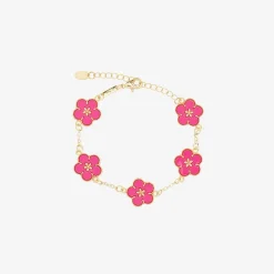David Charles Girls Gold & Pink Flower Bracelet New