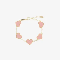 David Charles Girls Gold & Pink Heart Bracelet Clearance