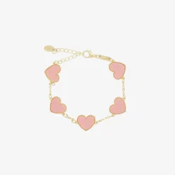 David Charles Girls Gold & Pink Heart Bracelet Clearance