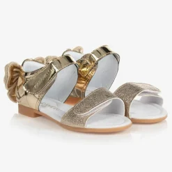 Caramelo Kids Girls Gold Bow Sandals Clearance