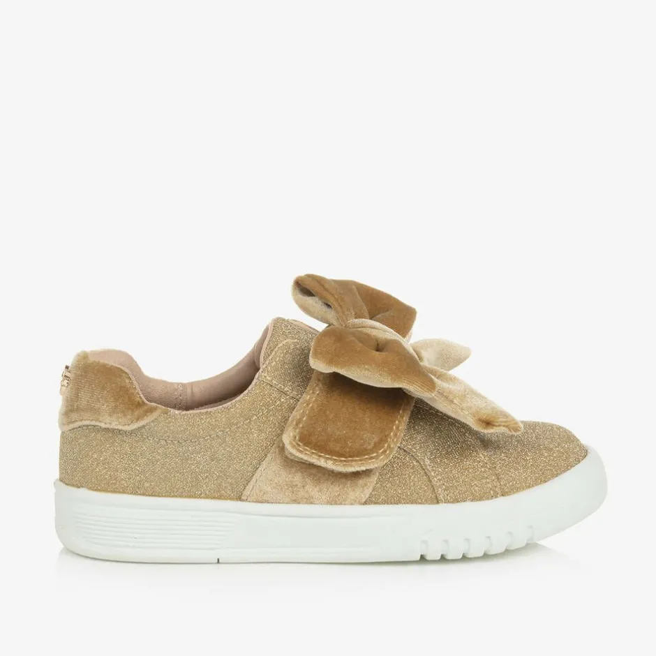 Angels Face Girls Glitter & Velour Trainers Gold