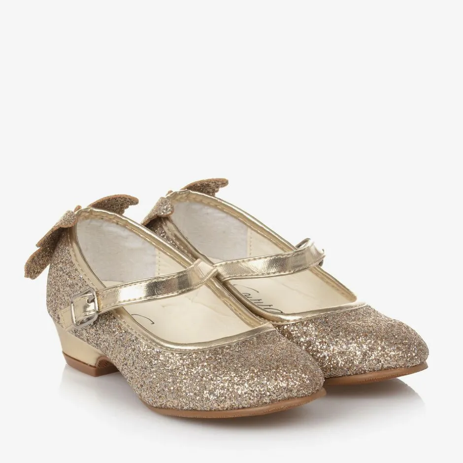 Sevva Girls Gold Glitter Butterfly Shoes New