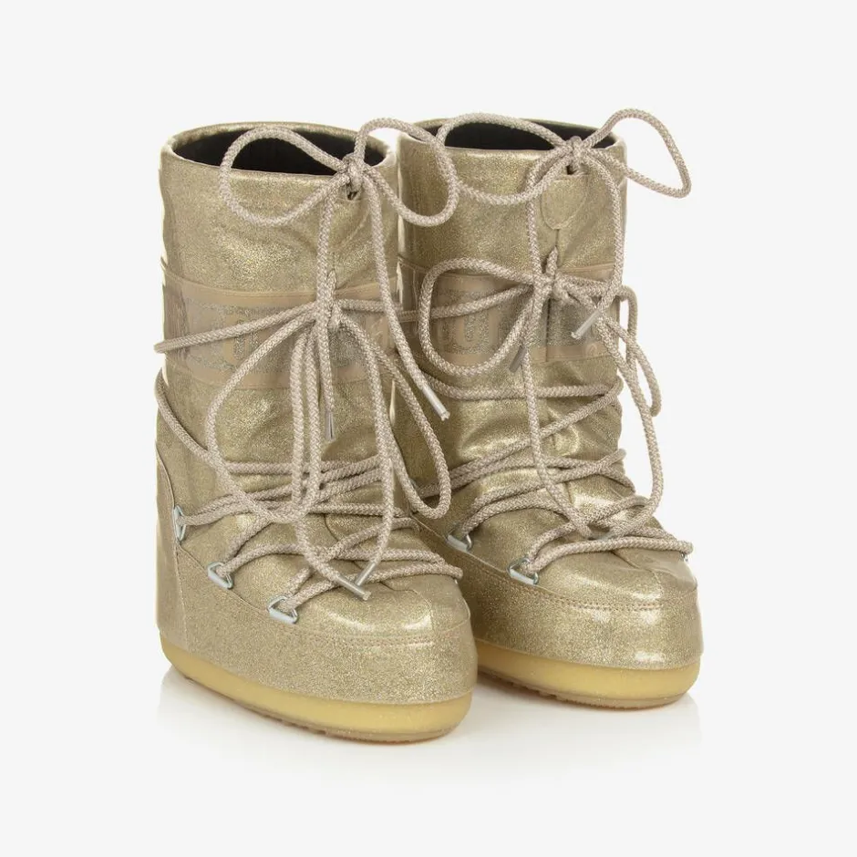 Moon Boot Girls Gold Glitter Snow Boots