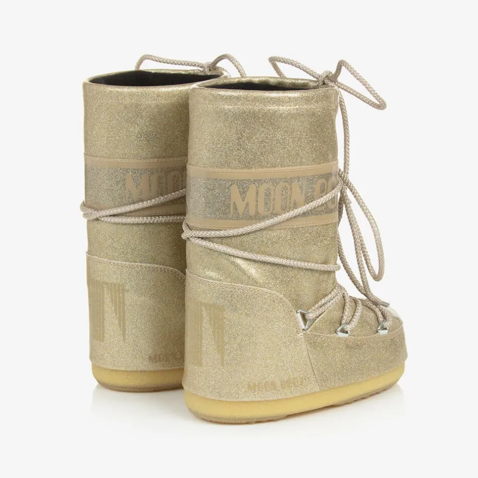 Moon Boot Girls Gold Glitter Snow Boots