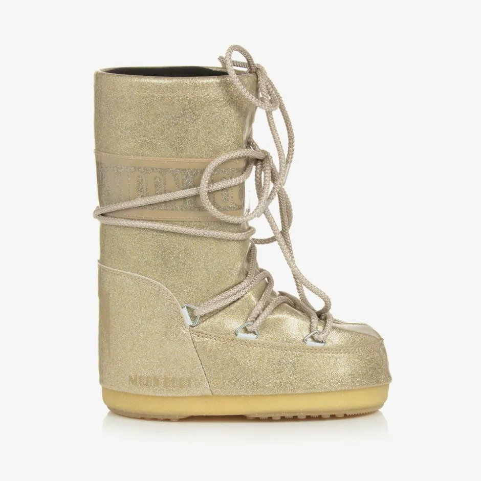 Moon Boot Girls Gold Glitter Snow Boots