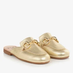 Irpa Girls Gold Leather Backless Loafers Outlet
