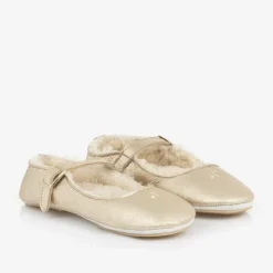 Bonpoint Girls Gold Leather Ballerina Shoes Outlet