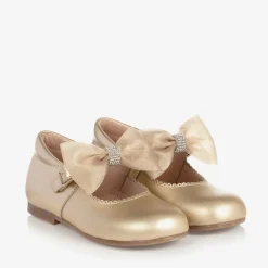Childrens Classics Girls Gold Leather Bow Shoes Sale