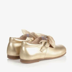 Childrens Classics Girls Gold Leather Bow Shoes Sale