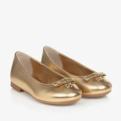 Dolce amp; Gabbana Girls Gold Leather DG Ballerina Pumps Online