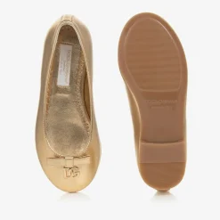 Dolce amp; Gabbana Girls Gold Leather DG Ballerina Pumps Online