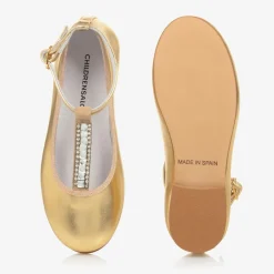 Childrensalon Occasions Girls Gold Leather Diamanté T-Bar Shoes Best