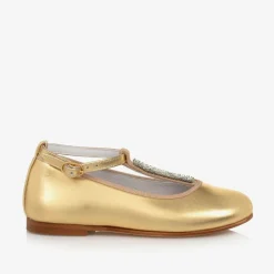 Childrensalon Occasions Girls Gold Leather Diamanté T-Bar Shoes Best