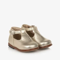 Tartine et Chocolat Girls Gold Leather First Walker Shoes Sale