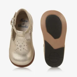Tartine et Chocolat Girls Gold Leather First Walker Shoes Sale