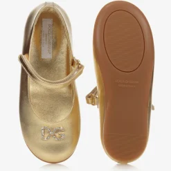 Dolce amp; Gabbana Girls Gold Leather Logo Shoes Clearance