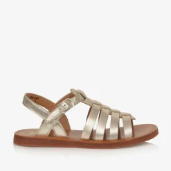 Pom dApi Girls Gold Leather Sandals Online
