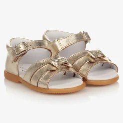 Childrens Classics Girls Gold Leather Sandals New