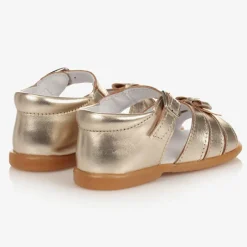 Childrens Classics Girls Gold Leather Sandals New