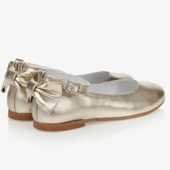 Childrens Classics Girls Gold Leather Shoes Discount