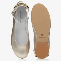 Childrens Classics Girls Gold Leather Shoes Discount