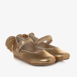 Manuela de Juan Girls Gold Leather Shoes Clearance