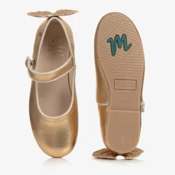 Manuela de Juan Girls Gold Leather Shoes Clearance