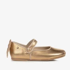 Manuela de Juan Girls Gold Leather Shoes Clearance