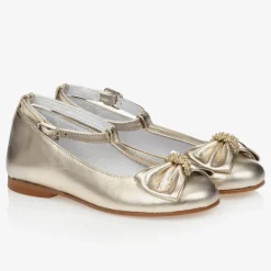 Childrens Classics Girls Gold Leather Shoes Hot