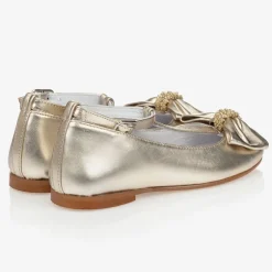 Childrens Classics Girls Gold Leather Shoes Hot