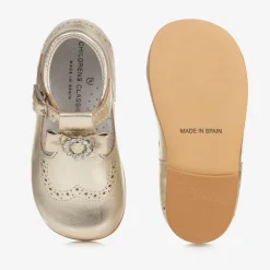 Childrens Classics Girls Gold Leather Shoes Hot