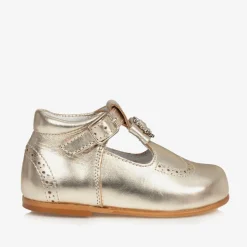 Childrens Classics Girls Gold Leather Shoes Hot