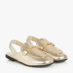 Naturino Girls Gold Leather Slingback Loafers Outlet