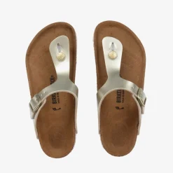 Birkenstock Girls Gold Leather T-Bar Flip-Flops Clearance