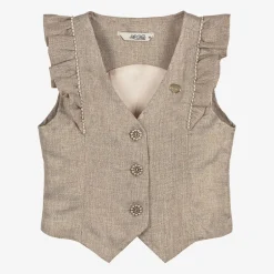 Le Chic Girls Gold Ruffle Waistcoat New