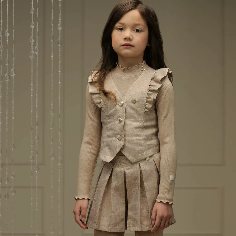 Le Chic Girls Gold Ruffle Waistcoat New