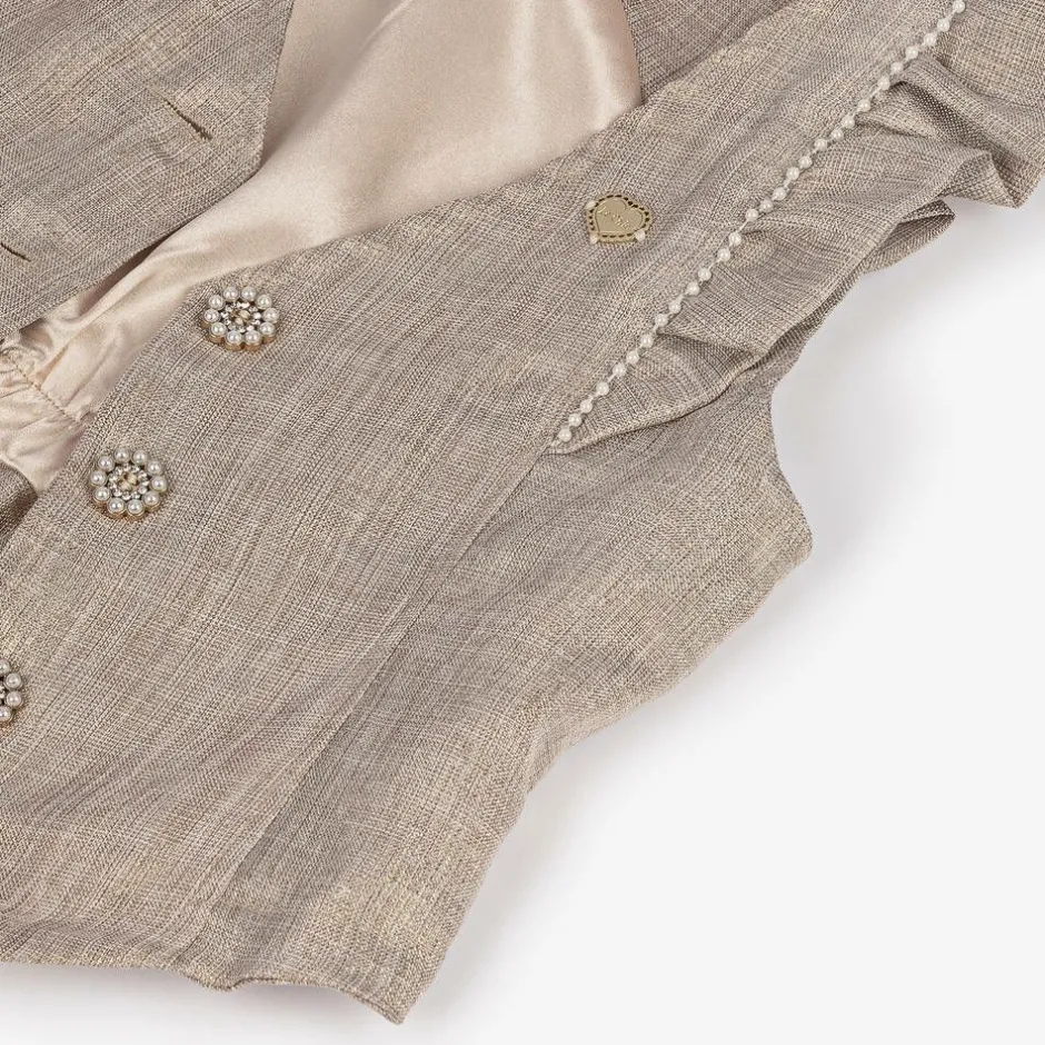 Le Chic Girls Gold Ruffle Waistcoat New